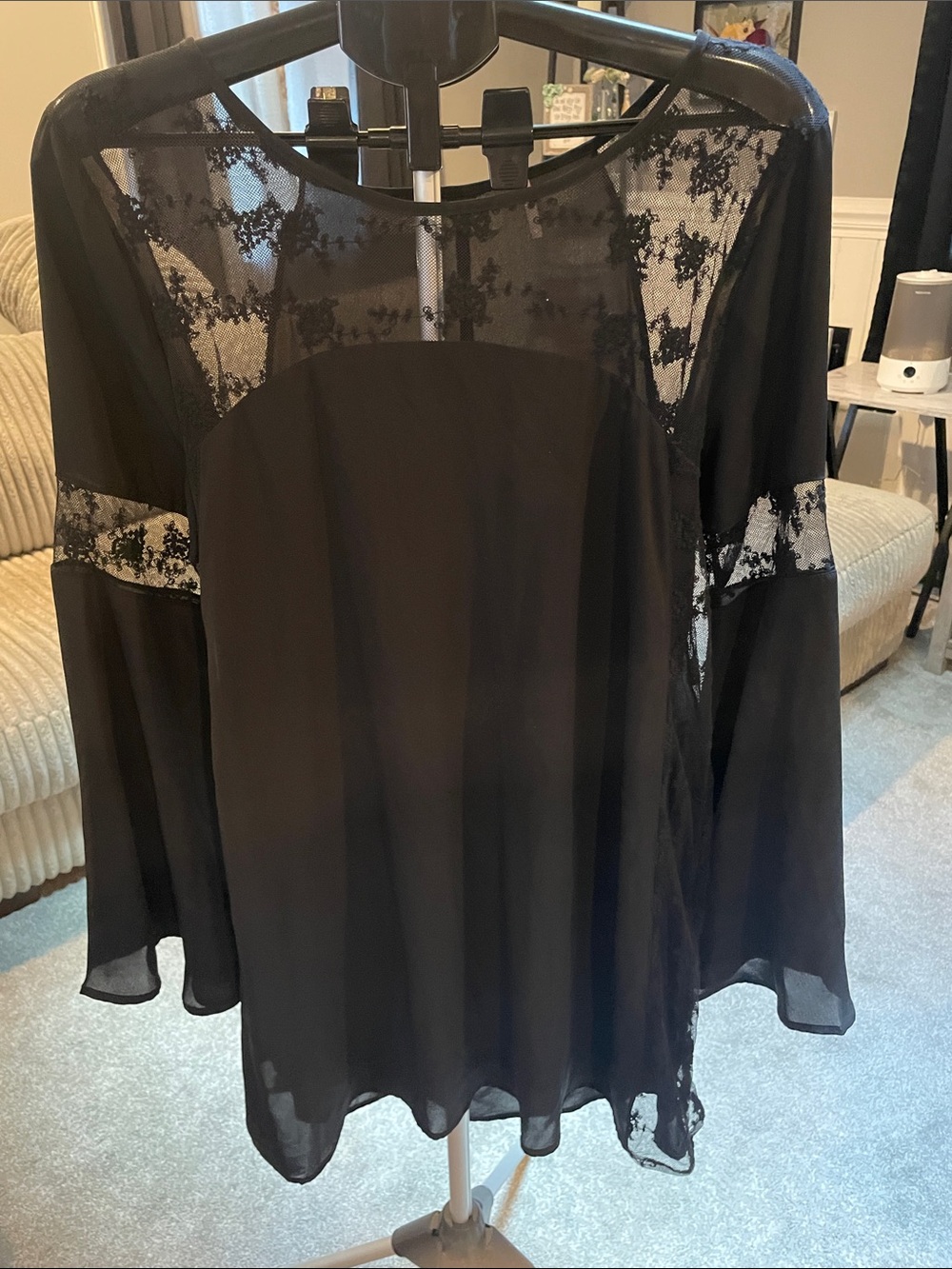 Sheer Black Lace-Trim Nightshirt - Women's Intimates